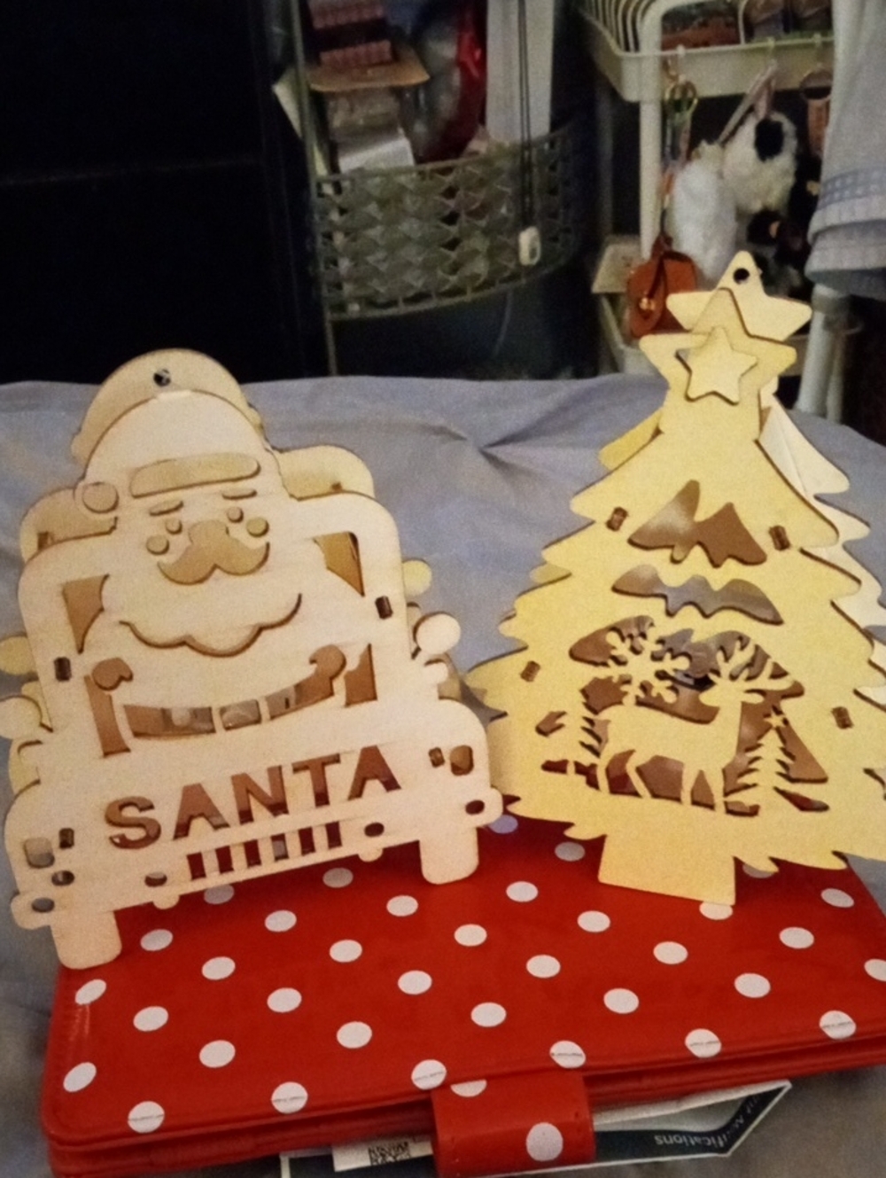 LED Wooden Santa and Christmas Tree Holiday Figurines